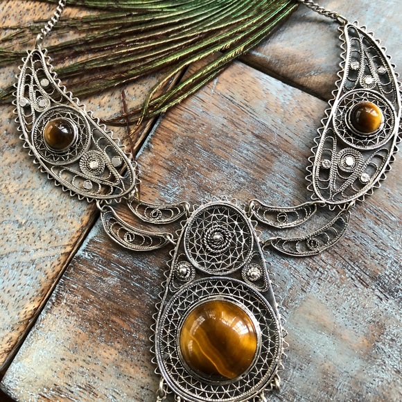 Vintage sterling tigers eye necklace set - Picture 4 of 8